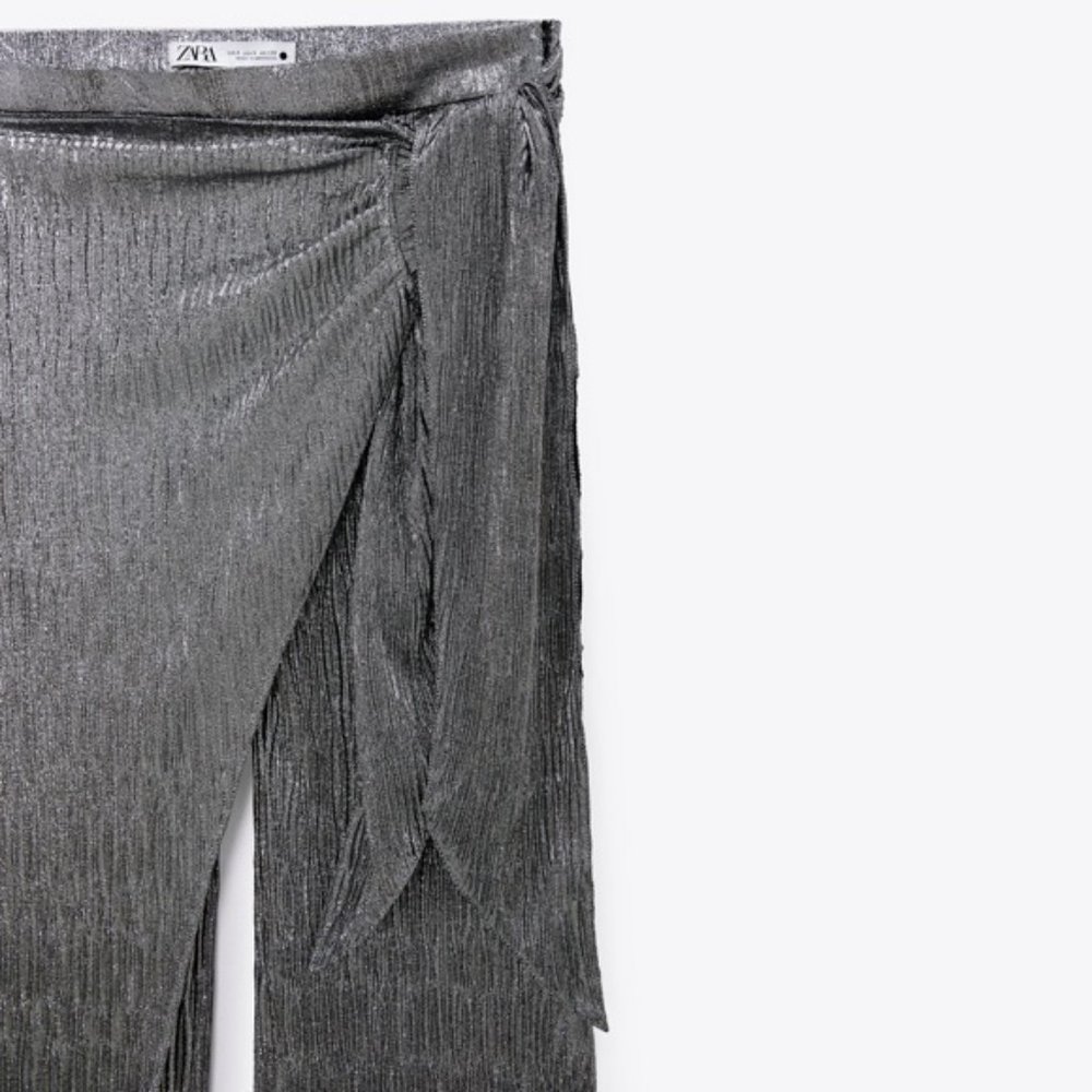 BLOGGER'S FAVE! Zara Limited Edition Sparkly Silver Wrap Front Pants SZ XS NWT - Picture 12 of 14
